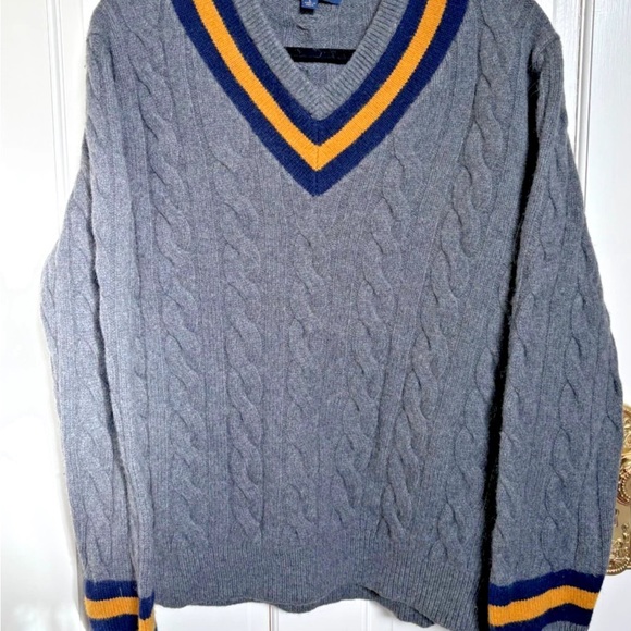 Mens large brooks brothers cable knit wool cricket tennis sweater